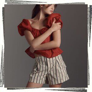 NWT: Creamy White, Blue & Floral Pleated Shorts (4) by Maeve